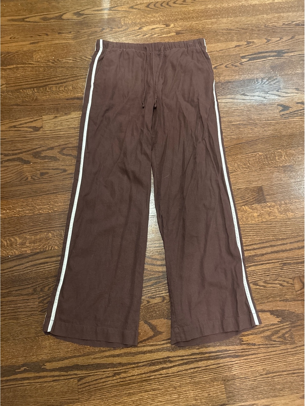 NWOT Gap Linen Blend Stripped Brown Pull On Pants Size Medium